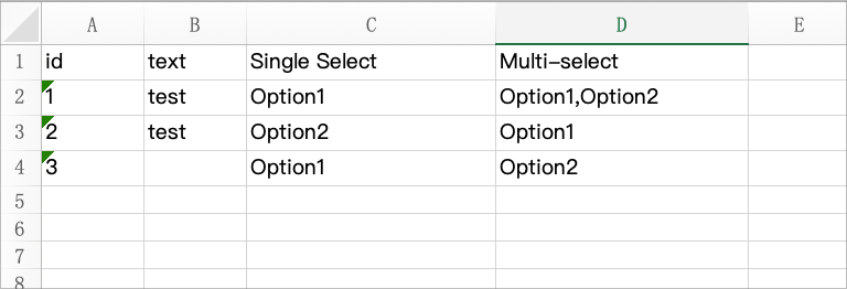 Illustration of fields in excel