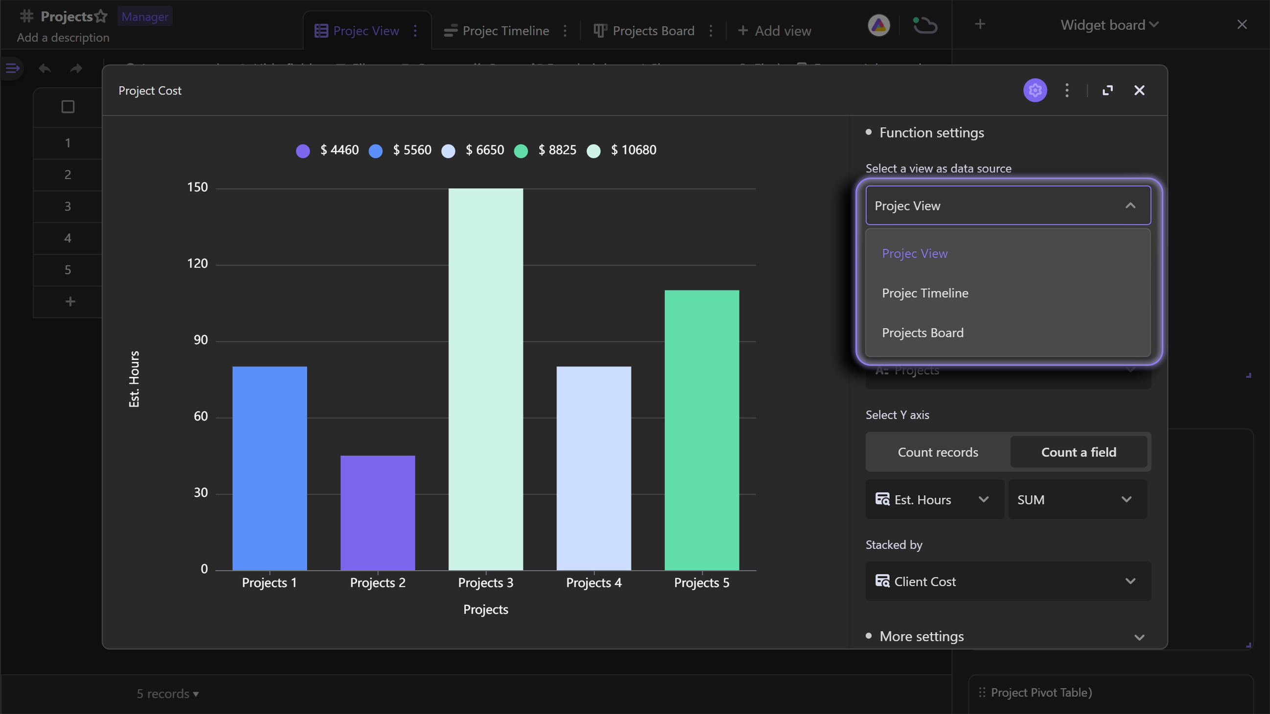 Configure the widget--Select view