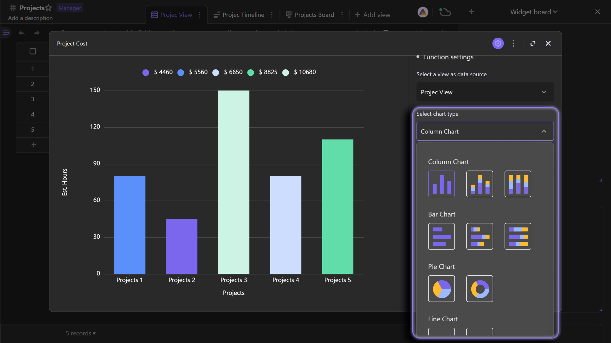 Configure the widget--Select chart type