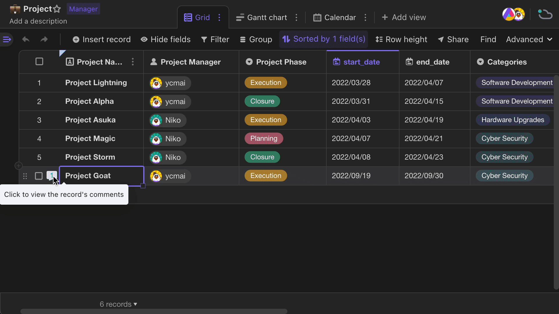 Illustration of UI for record comments