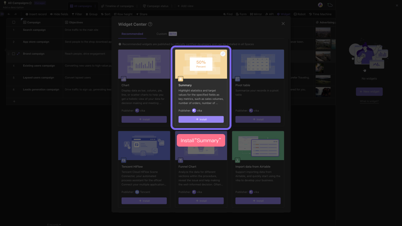 Chart Overview-Widget Center